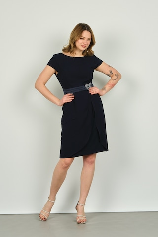 Vals Kadın Yarım Kol Aksesuar Detaylı Araboy Şifon Abiye Elbise 22-176 Lacivert