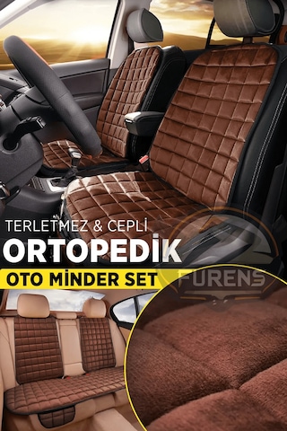 Peugeot 2008 Kahverengi Tay Tüyü Cepli & Terletmez Sırtlı Oto Koltuk Minder Seti - Koruma Kılıfı Ön & Arka Set