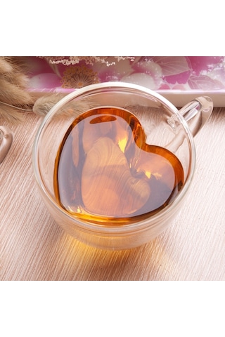 Cbtx Kalp Şeklinde Çift Duvar Cam Kupa Dayanıklı Şeffaf Çay Bardakları 180ml