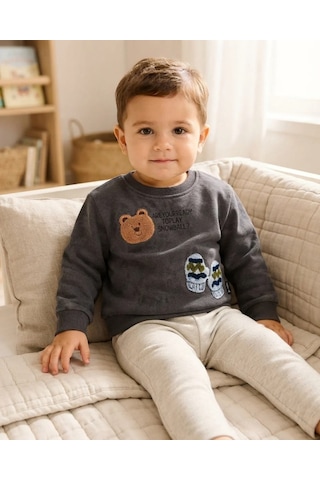 Tuffy Erkek Bebek Antrasit Snowball Temalı Sweatshirt Rahat Kalıp