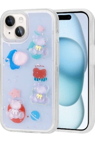 Apple Uyumlu iPhone 13 Kılıf Kabartma Figürlü Parlak Zore Minimini Silikon Kapak Mor