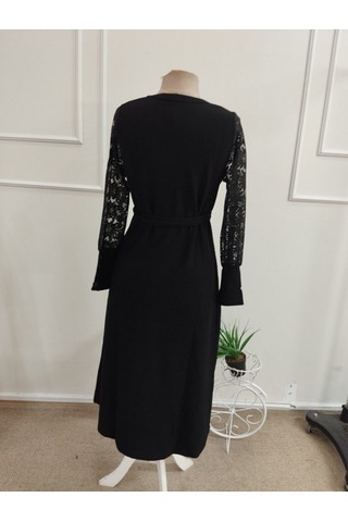 Bhrwear Kadın Uzun Kollu Bisiklet Yaka Belden Kuşaklı Midi Waffle Elbise Renkli