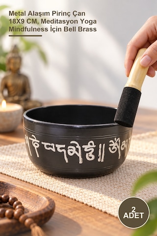 2 Adet Meditasyon Çanı Metal Alaşım Pirinç Çan 18x9 Cm, Meditasyon Yoga Mindfulness İçin Bell Brass