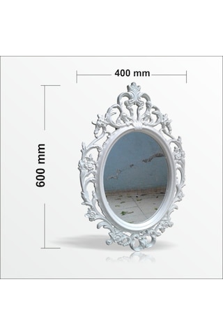 50X70Cm Oymalı Rustik Beyaz Çerçeveli Antik Duvar Boy Aynası Beyaz
