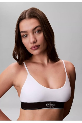 Calvin Klein Kadın Pamuklu Dolgusuz Logo Etiketli Elastik Bel Bantlı Beyaz Büstiyer Lv00qf8814-100-13405 Beyaz