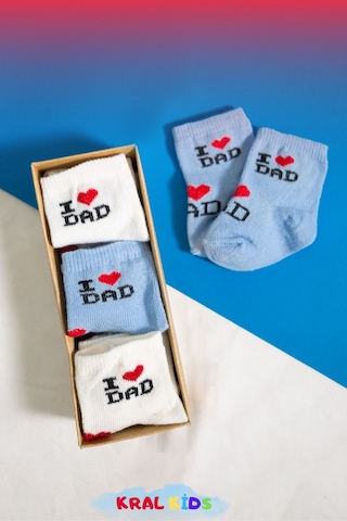 12 Çift Erkek Bebek Çorap Kutulu Patik Boy I Love Mom Dad Desenli, Pamuklu Çok Renkli