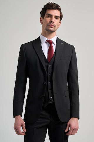 İmza Siyah Kendinden Desenli 2 Düğme Classic Esnek Slim Fit Takım Elbise 1001250156 Siyah