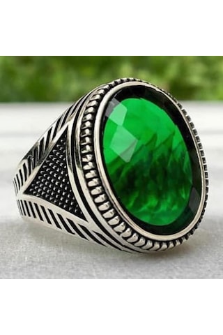 Gümüş Yeşil Zirkon Taşlı Erkek Yüzük (508524549)