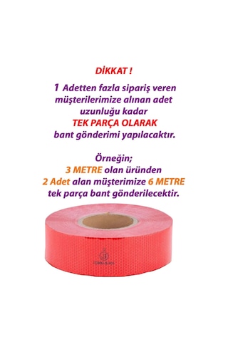 3 Mt Reflektörlü Reflektif Fosforlu Araç Oto Kamyon Şerit Bant Tüvtürk Onaylı Düz Kırmızı İkaz Bandı