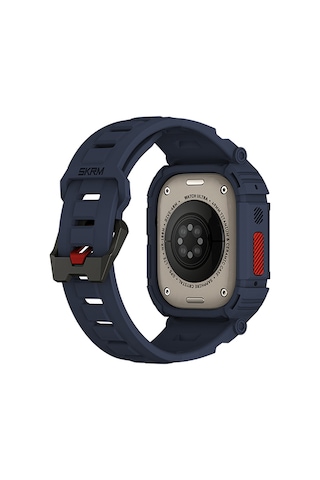 Watch Ultra 49mm Uyumlu 2in1 Tpu Kasa Koruyuculu Silikon Kordon Skinarma Mecha Lacivert Lacivert