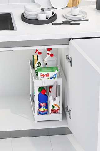 2 Adet Beyaz 2 Katlı Düzenleyici Mutfak Ve Banyo Rafı Çok Renkli