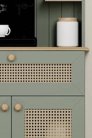 Lucas 2 Kapaklı Çekmeceli Pvc Hasır Desen Kahve Köşesi & Çok Amaçlı Mutfak Dolabı-açık Ceviz & Yeşil Yeşil