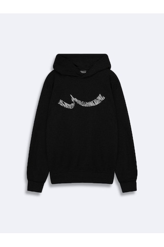 LTB Regular Fit Sign Baskılı Kapüşonlu Siyah Sweatshırt