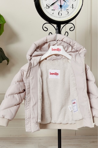 Erkek Bebek Kapüşonlu Kışlık Şişme Mont Bej