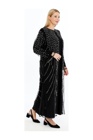 Modabanuda Betül 2'li Takım Taşlı Abaya Siyah