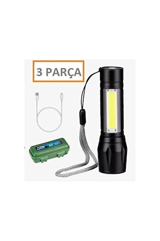 Promosyonca Şarjlı El Feneri, 2000 Lümen, 6 Işık Modlu, Metal Kasa, Zoom Özellikli, Type-c Şarj, Suya Dayanıklı Genel