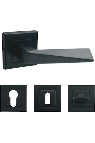 Prizma Kare Rozetli Siyah Kapı Kolu Yale Kapı Kolu 2 Yıl Tr