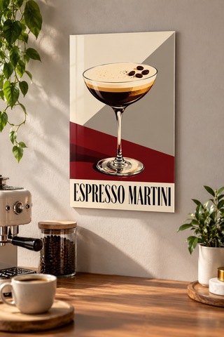 Gökçeoğlu Cam Tablo Temperli Cam - Espresso Martini Retro Kahve Ve Kokteyl Temalı - Cam Tablo