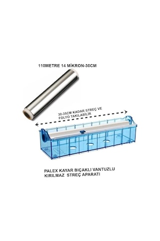 Geseus Sanayi Tip Uzun Metraj Alüminyum Folyo 30 x 110 M 14 Mikron Folyoluk Kesim Aparatlı