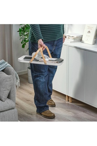 Ikea Grönfısk Bambu-beyaz 46x30 Cm Kulplu Tepsi Ahşap - Beyaz