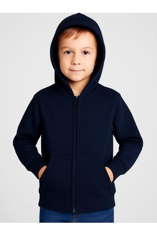 Çocuk Fermuarlı İnce Mevsimlik Basic Kapüşonlu Okul Hırkası-16092 Lacivert