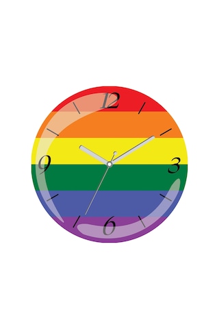 Gökkuşağı Lgbt Sessiz Akar Bombeli Gerçek Cam Duvar Saati Ahşap