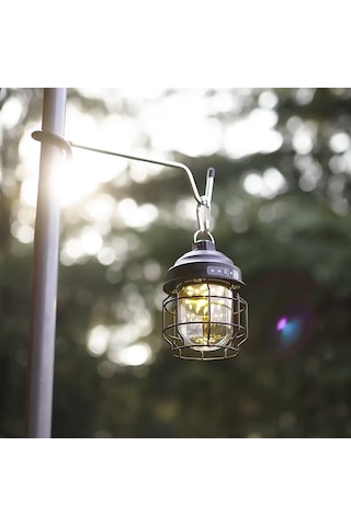 Shineyee Siyah Demir Cam Kapağı Kamp Lambası - Ipx4 Su Geçirmez, 3 Seviye Parlaklık, İç Li-pil Ve Kanca İle Taşınabilir Açık Hava Feneri Siyah