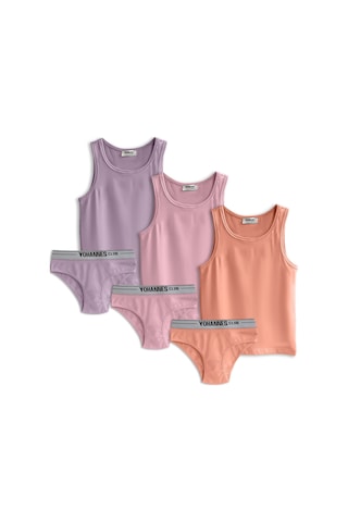 Yohannes Club, Kız Çocuk, Pamuklu Slip&atlet, Alt-üst, 3 Çift Takım, Karışık Renkli Karışık