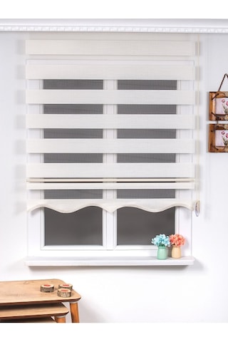 Ekru R-18 Bambu Zebra Stor Güneşlik Perde Etek Dilimli Alüminmyumkasa Ekru