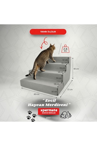 Xpermate Köpek Merdiveni Kedi Merdiveni 4 Basamaklı Evcil Hayvan Merdiveni 60 x 72 x 40 CM