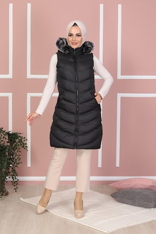 KADIN BATTAL BÜYÜK BEDEN ŞAPKASI KÜRKLÜ GENÇ SPOR ŞİŞME YELEK Siyah