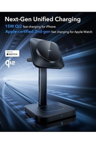Halolock Qi2 3 In 1 iPhone + Apple AirPods Uyumlu Watch Magsafe Şarj Standı Siyah Mfm Lisans