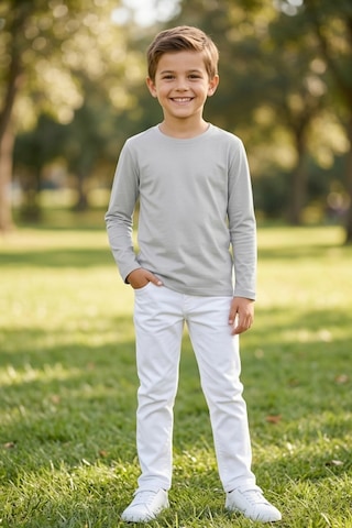 Kiagu Erkek Çocuk Uzun Kollu Basic Düz Tişört %100 Pamuk Bisiklet Yaka T-shirt 2-13 Yaş Gri
