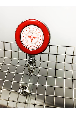 Metal Klipsli Kart Yoyosu Yaka Kartı Tutucu 10 Adet Paket Kırmızı Çerçeveli