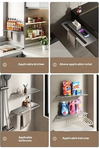 Gkd Dekoratif Paslanmaz Çelik Raf, 50cm-30cm 2 Adet Modern Banyo Havlu Askısı Ve Depolama Ünitesi Gri