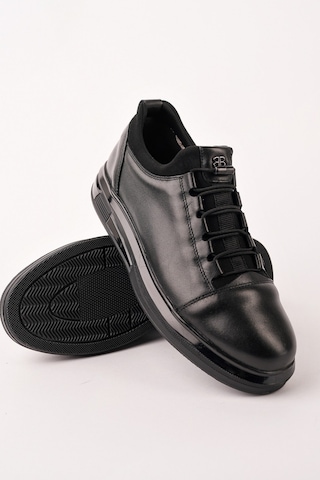 Muggo Dusk Hakiki Deri Erkek Kalın Taban Bağcıklı Günlük Casual Sneaker Siyah