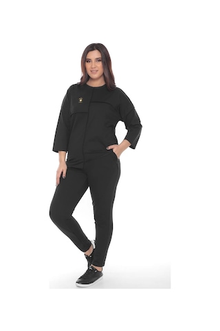 Lady Majestic Cotton 1. Kalite Büyük Beden Özel Tasarım Eşofman Takımı Siyah