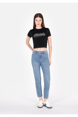 Colin's Colins Slim Fit Yuvarlak Yaka Baskılı Kadın Siyah Kısa Kol Tişört Cl1073151 Q1.v2 Blk