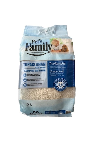 Pet's Family Parfümsüz Doğal Topaklaşan Kalın Bentonit Kedi Kumu 5 L