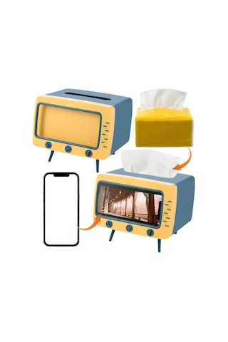 Fosenze Retro Tv Desenli Multifonksiyonel Mendil Kutusu - Akıllı Telefon Tutucu İle Abs/pp Malzeme, Nostaljik Ev Dekoru