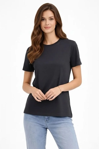 De'charme Bisiklet Yaka Tişört Regular Kalıp Basic Pamuklu Günlük Kullanım T-shirt - Füme