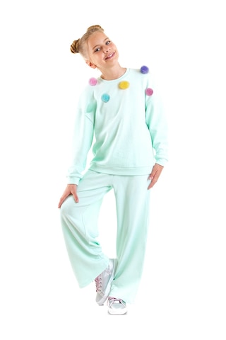 Denokids Kız Çocuk Ponponlu Kız Çocuk Eşofman Takımı - Mint Yeşili