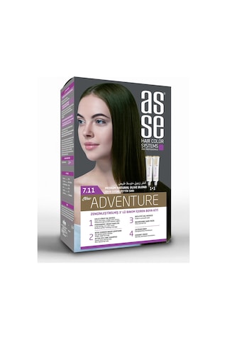 Asse Adventure Set Saç Boyası, Kalıcı Ve Canlı Renkler 1+1 İki Kullanım Seti No:7.11 Orta Doğal Zey