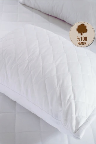 %100 Pamuk Kapitone Yastık Koruyucu 1 Adet Beyaz