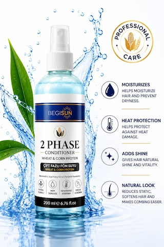 Begisun Fön Suyu Çift Fazlı Buğday & Mısır Proteinli Isı Koruyucu Saç Bakım Spreyi 200 Ml