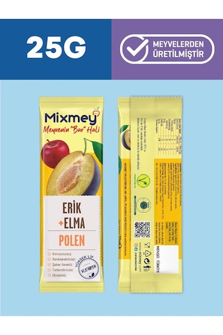 Mixmey Bee Polen Erik Meyve Barı 12 Adet | Atıştırmalıklar – Glutensiz, Koruyucusuz 25 gr X 12 Adet