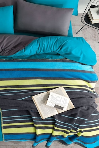 İyi Geceler İstanbul In Line Çift Kişilik Pamuk Battaniye-Mavi