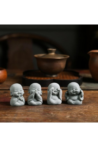 Reedark 4 Adet Zen Felsefe Mini Manastırcık Heykeli - Ev Dekorasyonu, Masaüstü, Çay Peti Ve Mikro Peyzaj Süs Eseri