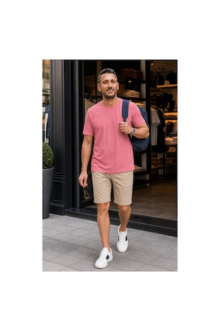 Modi Green Unisex Regular Fit Süprem Sıfır Yaka Kısa Kollu Tişört - Pembe