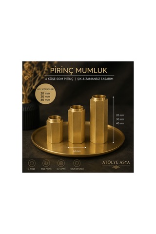 6 Köşe Som Pirinç Mumluk 20/30/40 Mm 24 Mm Genişlik Dekoratif Mumluk Gold